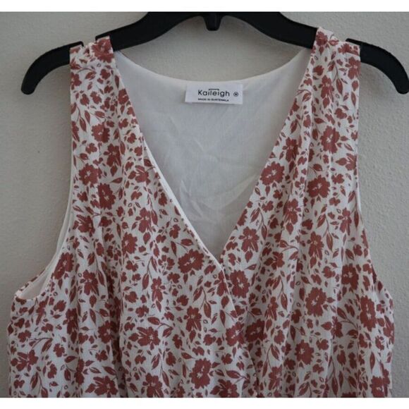 Kaileigh Women's Sz M White Floral Print Surplice Neckline Sleeveless Dress - Picture 3 of 13